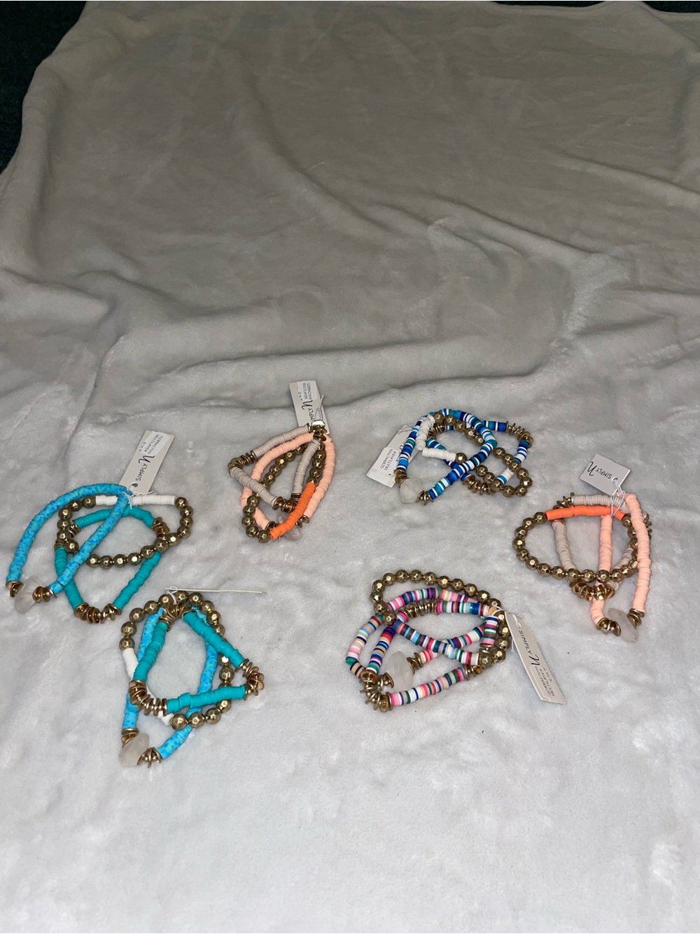 6 Simply Noelle Beaded Stretch Bracelet Sets- Multicolor